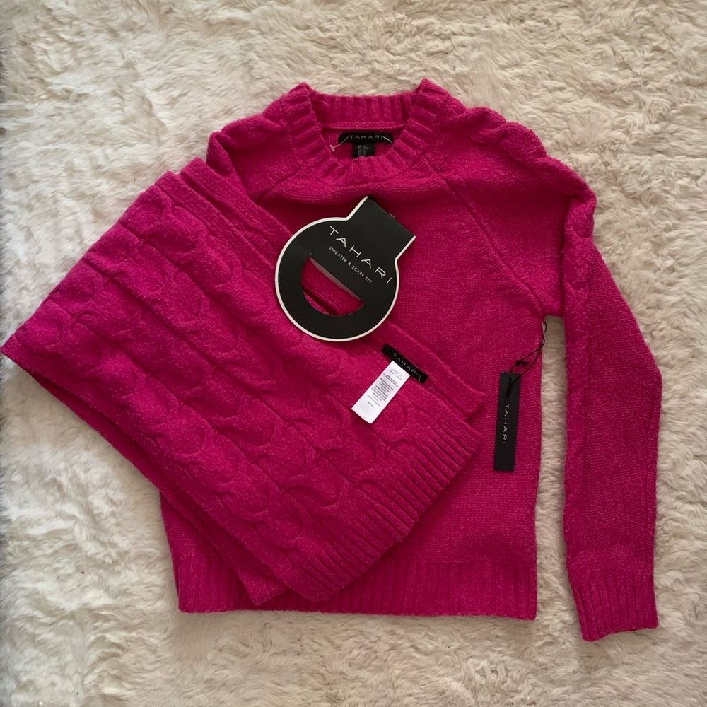 NWT Tahari pink sweater and scarf set size XS